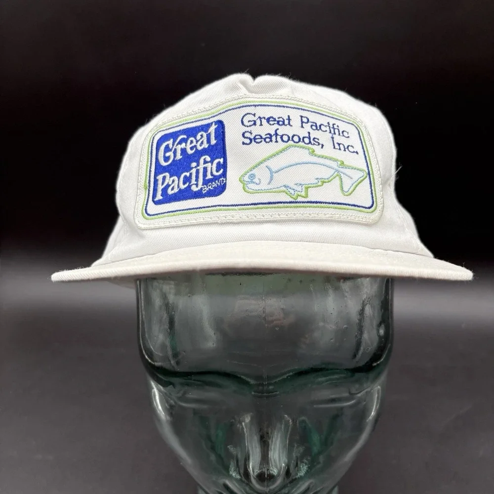 Vintage Great Pacific Seafoods Inc White Snapback Hat Patch Made in USA One Size